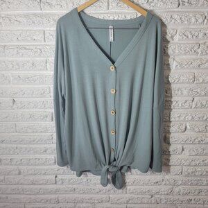 Zenana Premium Womens Top 1X Plus Cardigan Blue Button Up Tied Front BLU58E